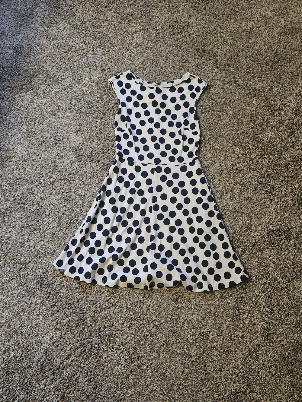 New York & Company Navy and White Polka Dot Fit-and-Flare Dress